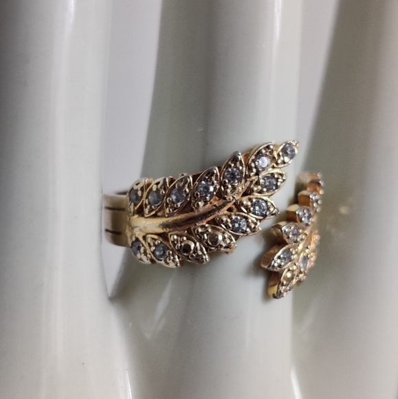 Olive Branch Diamante ring Gold Wash Over Silver Y2K - Picture 4 of 16